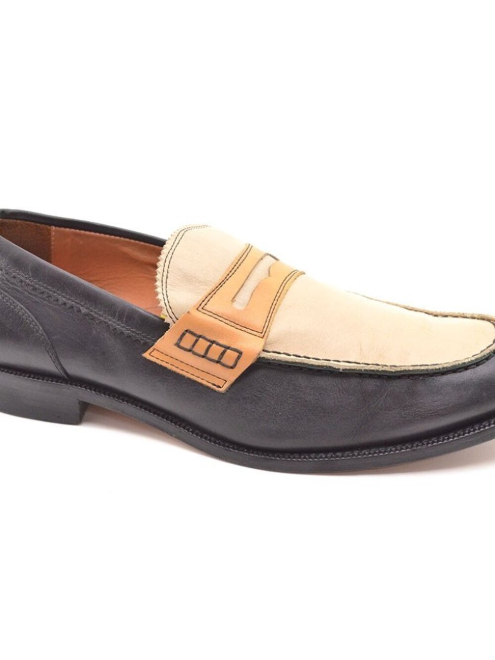 Paul Fredrick Two-Tone Black, Cream & Tan Leather Loafers - Picture 4 of 8